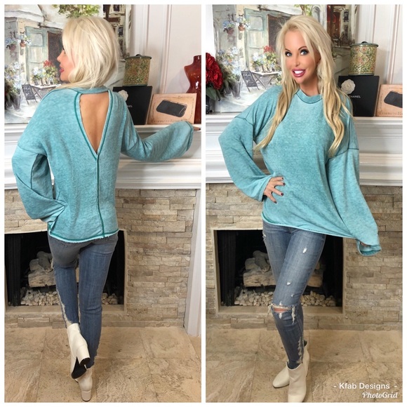 🛍LAST 1! Mineral Wash Back Detail Turquoise Top! - Picture 4 of 7